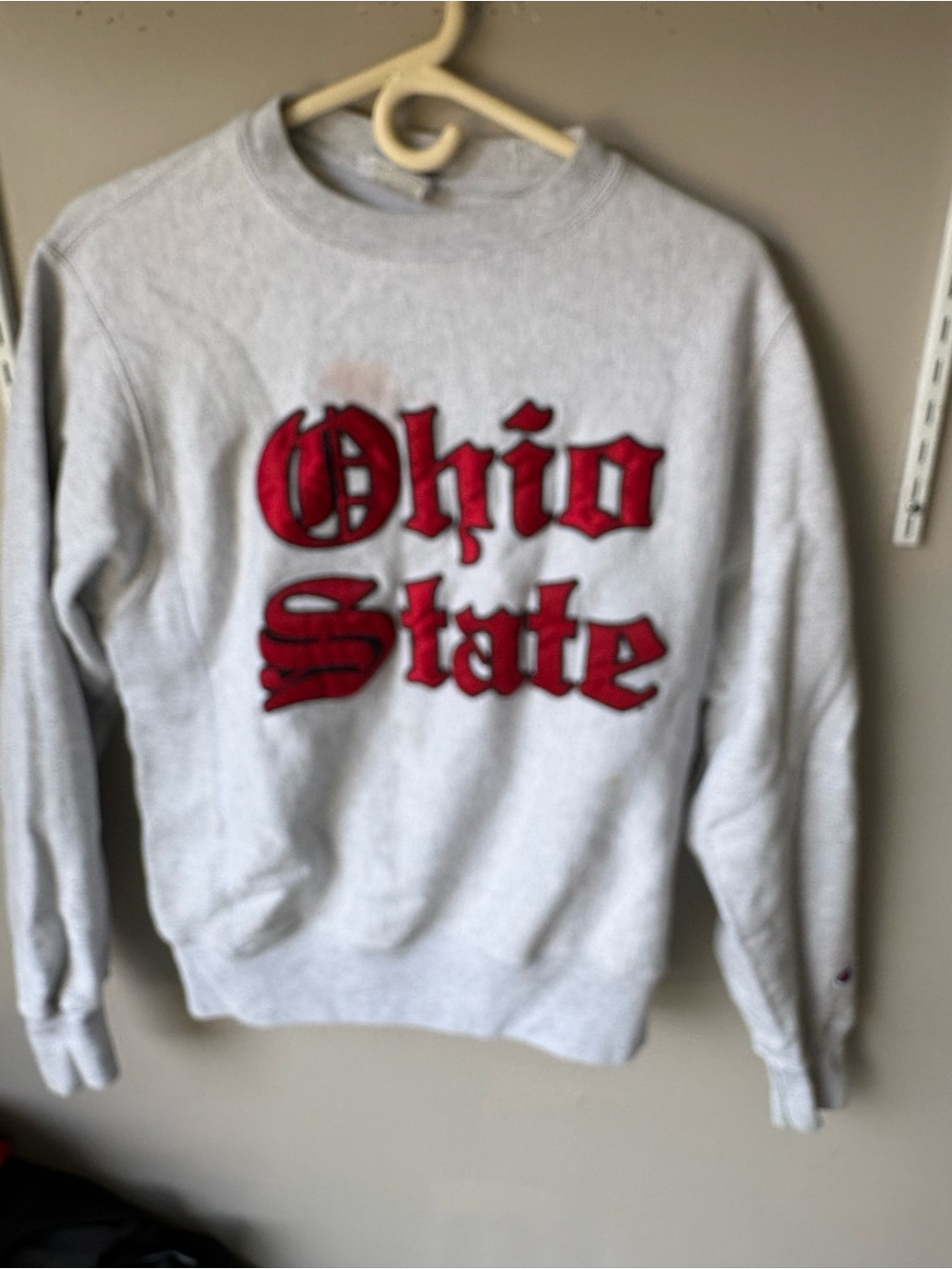 Champion Grey Crewneck Sweatshirt with Red Ohio State Logo